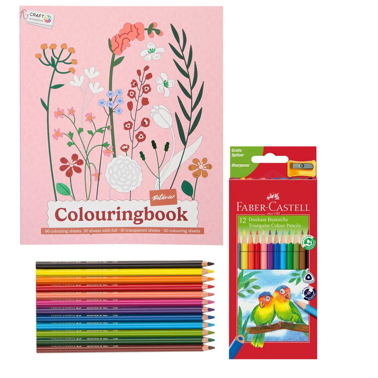 Set Carte de Colorat Antistres Botanic + 12 Creioane Faber-Castell - 96 pagini - 8715427172811-faber - 8715427172811 - 1