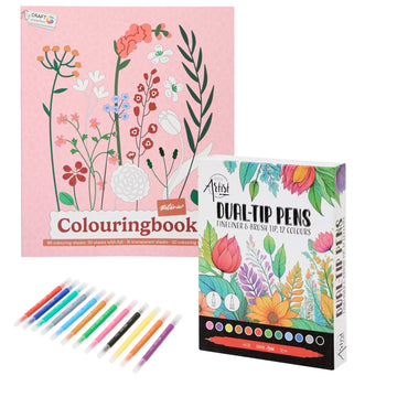 Set Carte de Colorat Antistres Botanic + Trusă 12 Carioci cu Vârfuri Duble - 96 pagini - 8715427172811-12-carioci - 8715427172811 - 1