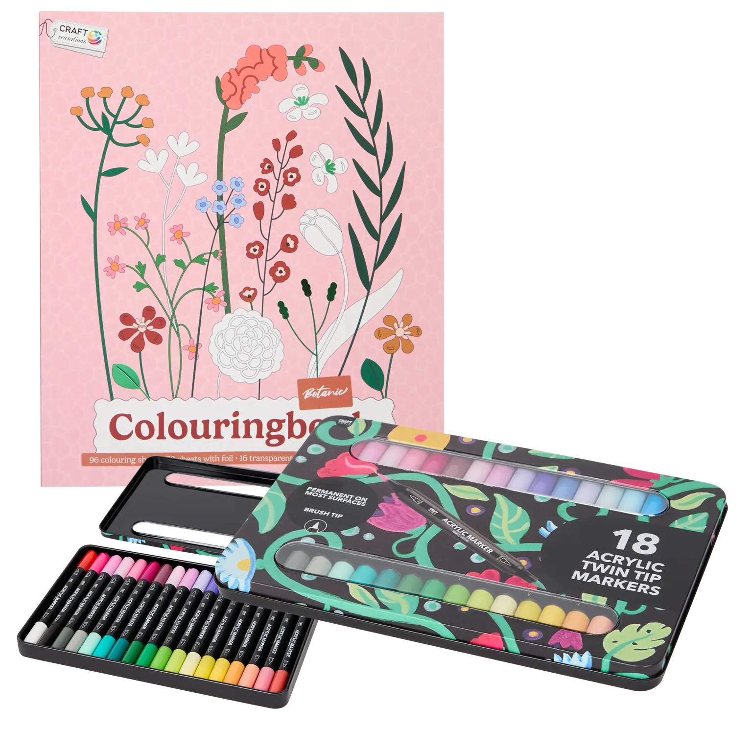 Set Carte de Colorat Antistres Botanic + Trusă 36 Markere Acrilice - 96 pagini – imagine 1