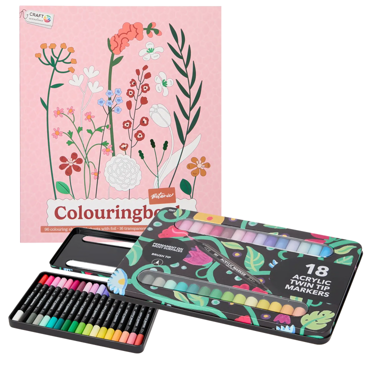 Set Carte de Colorat Antistres Botanic + Trusă 36 Markere Acrilice - 96 pagini – imagine 1