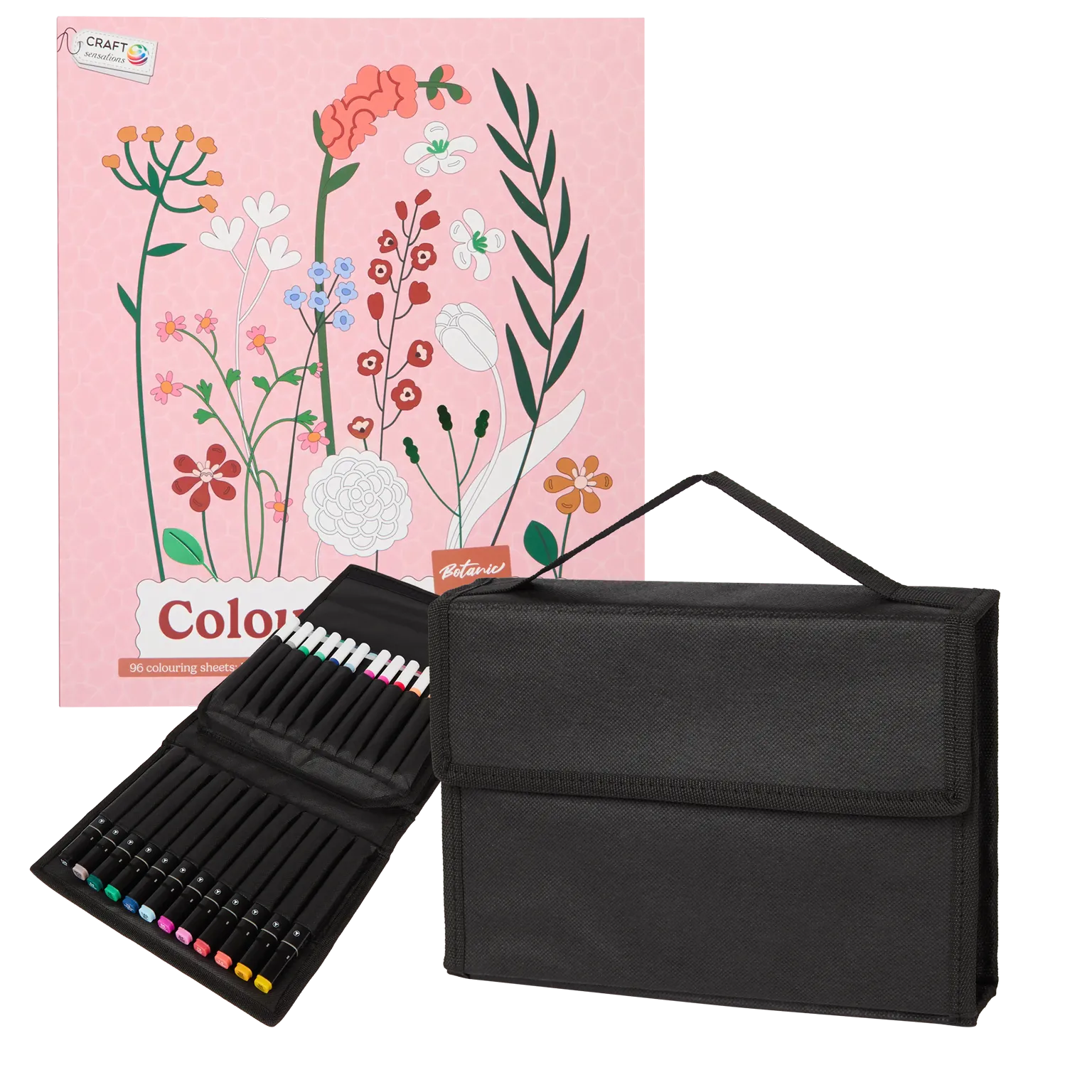 Set Carte de Colorat Antistres Botanic + Trusă 36 Markere - 96 pagini – imagine 1