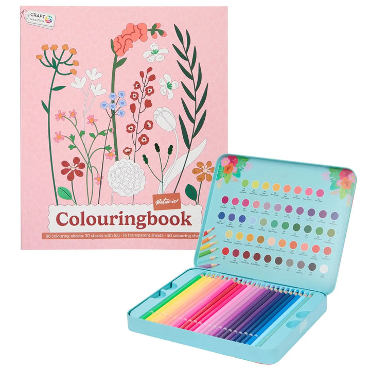 Set Carte de Colorat Antistres Botanic + Trusă 50 Creioane Premium (8 Culori Neon) - 96 pagini - 8715427172811-50-neon - 8715427172811 - 1