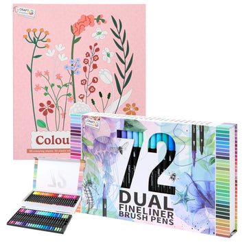 Set Carte de Colorat Antistres Botanic + Trusă 72 Carioci cu Vârfuri Duble - 96 pagini - 8715427172811-72-carioci - 8715427172811 - 1