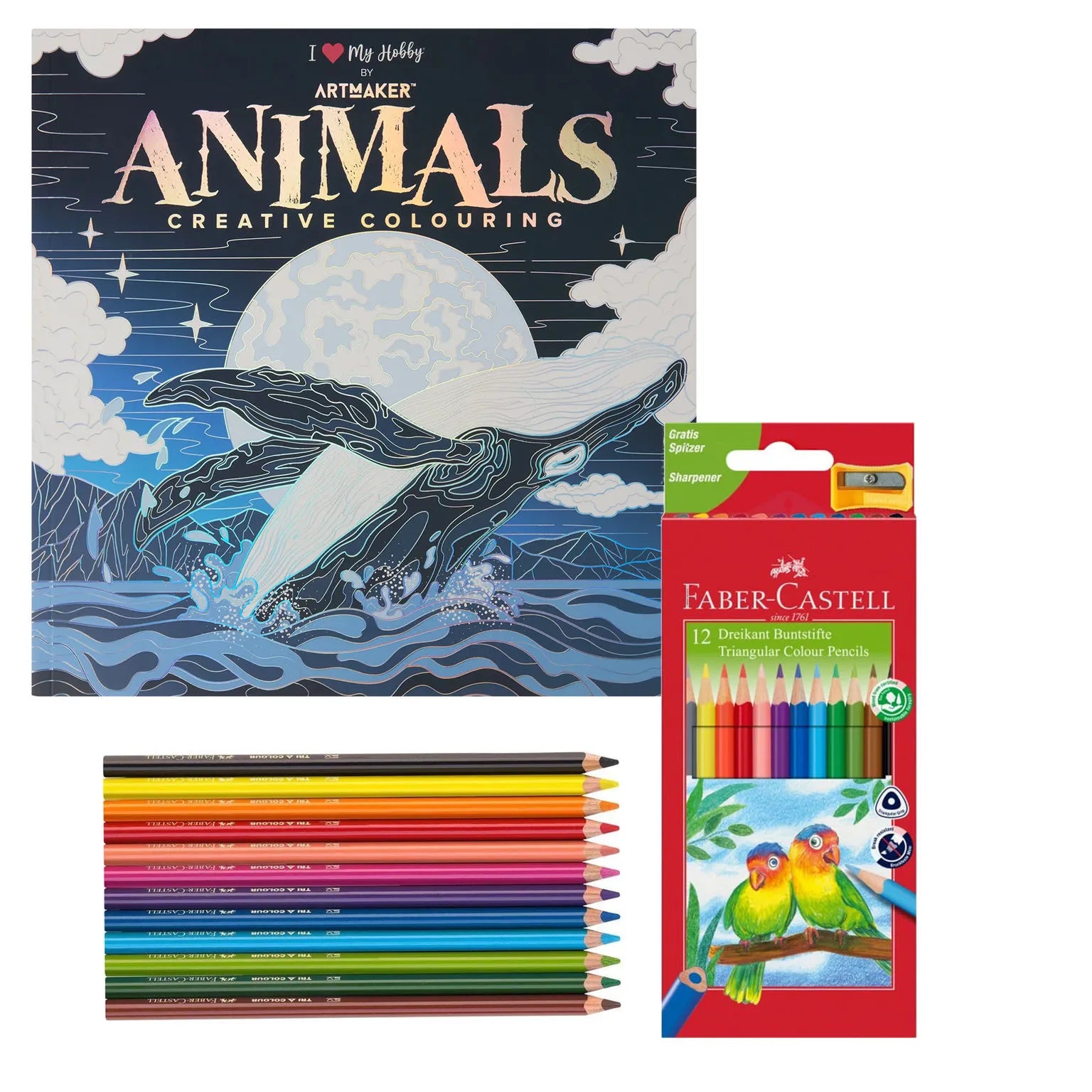 Set Carte de Colorat Antistres Mandala Animals + 12 Creioane Faber-Castell - 48 pagini 140 g/m² - 3220096-animals-faber - 8719668039117 - 1