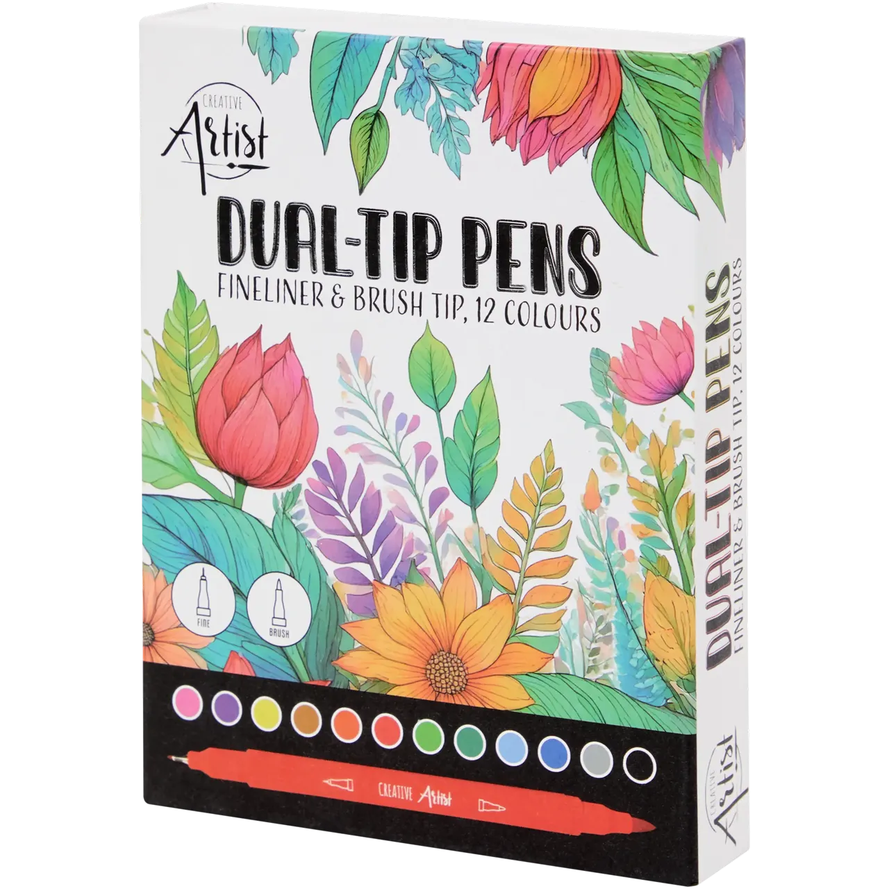 Set Carte de Colorat Antistres Mandala Animals + Trusă 12 Carioci cu Vârfuri Duble - 48 pagini 140 g/m² Finelinere + tip Pensulă