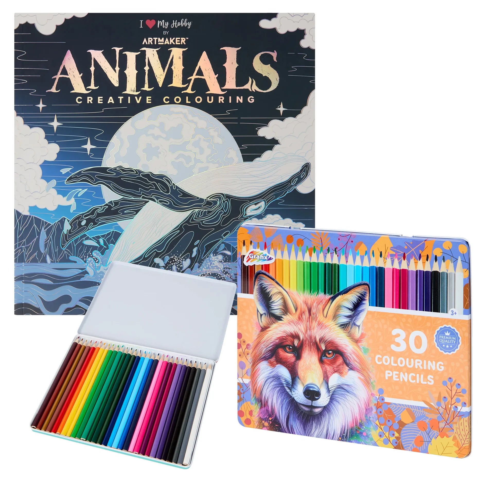 Set Carte de Colorat Antistres Mandala Animals + Trusă 30 Creioane Premium - 48 pagini 140 g/m² - 3220096-animals-30cr - 8719668039117 - 1