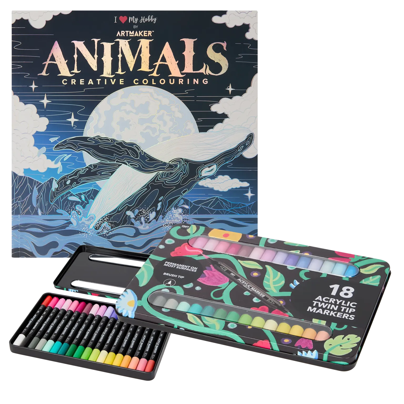 Set Carte de Colorat Antistres Mandala Animals + Trusă 36 Markere Acrilice - 48 pagini, 140 g/m² – imagine 1