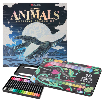 Set Carte de Colorat Antistres Mandala Animals + Trusă 36 Markere Acrilice - 48 pagini, 140 g/m² – imagine 1