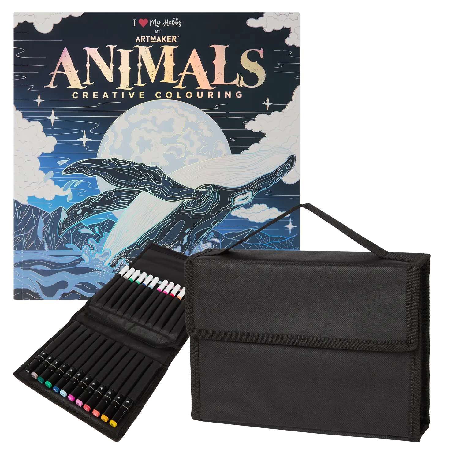 Set Carte de Colorat Antistres Mandala Animals + Trusă 36 Markere - 48 pagini, 140 g/m² – imagine 1