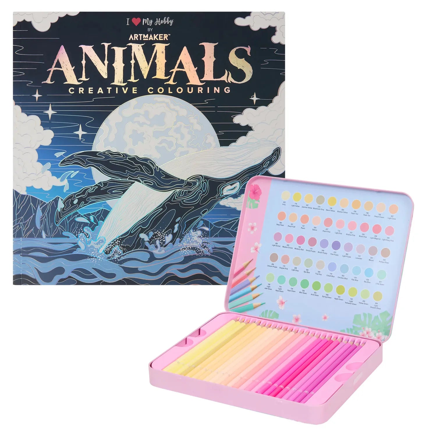 Set Carte de Colorat Antistres Mandala Animals + Trusă 50 Creioane Pastel Premium - 48 pagini 140 g/m² - 3220096-animals-50-pastel