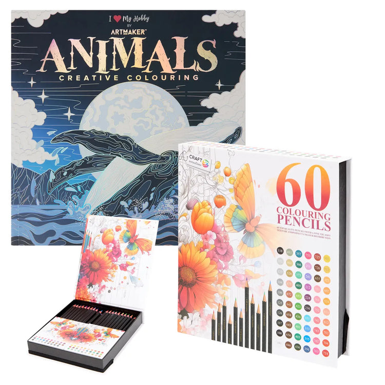 Set Carte de Colorat Antistres Mandala Animals + Trusă 60 Creioane Premium - 48 pagini 140 g/m² - 3220096-animals-60cr - 8719668039117 - 1