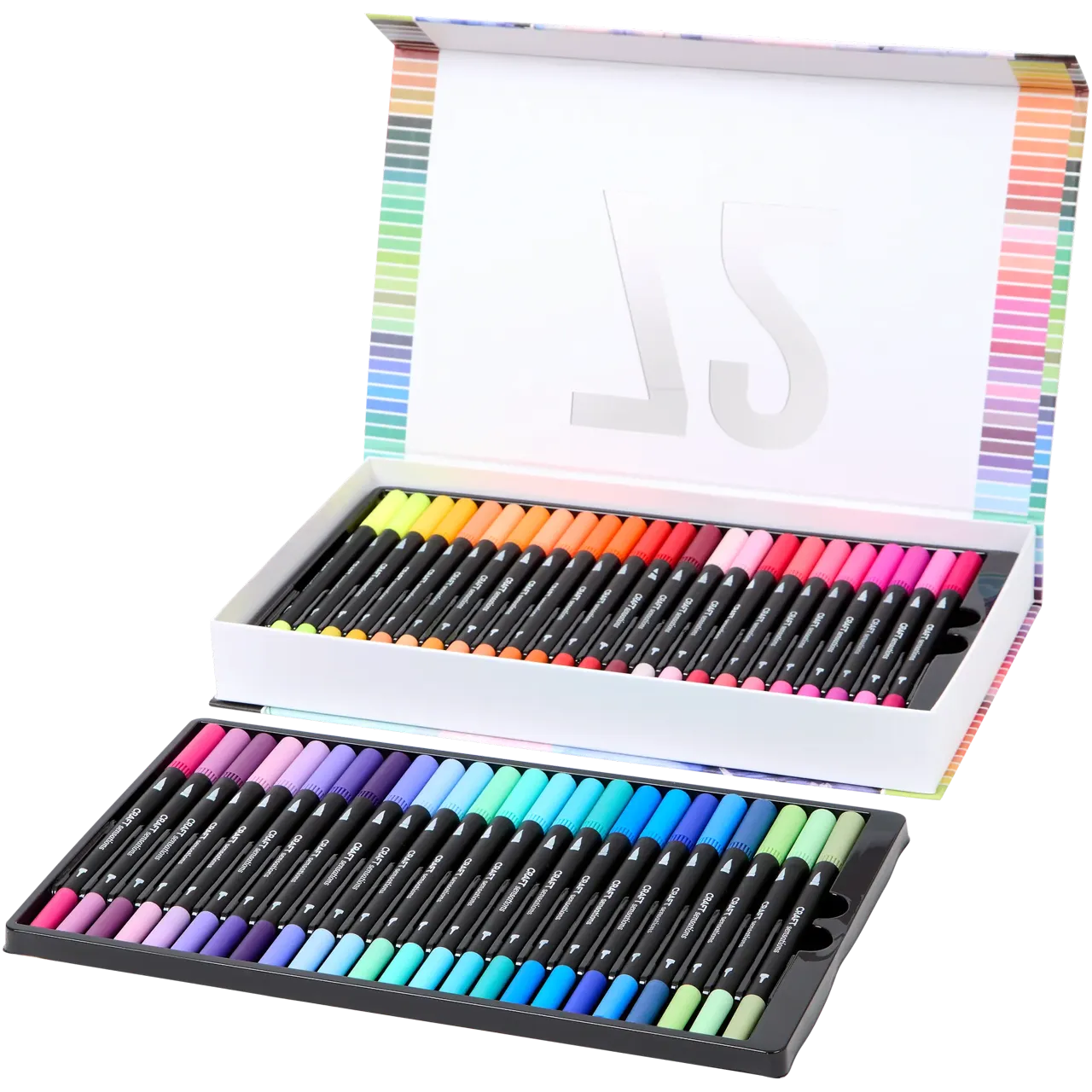 Set Carte de Colorat Antistres Mandala Animals + Trusă 72 Carioci cu Vârfuri Duble - 48 pagini 140 g/m² Finelinere 0.4 mm + tip Pensulă 1.2