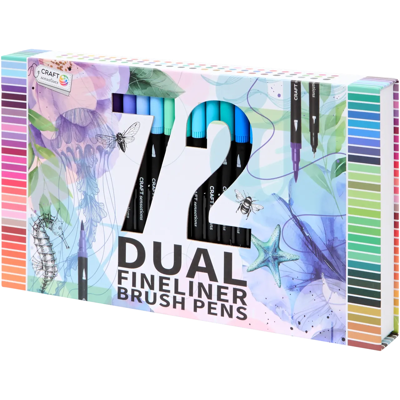 Set Carte de Colorat Antistres Mandala Animals + Trusă 72 Carioci cu Vârfuri Duble - 48 pagini 140 g/m² Finelinere 0.4 mm + tip Pensulă 1.2