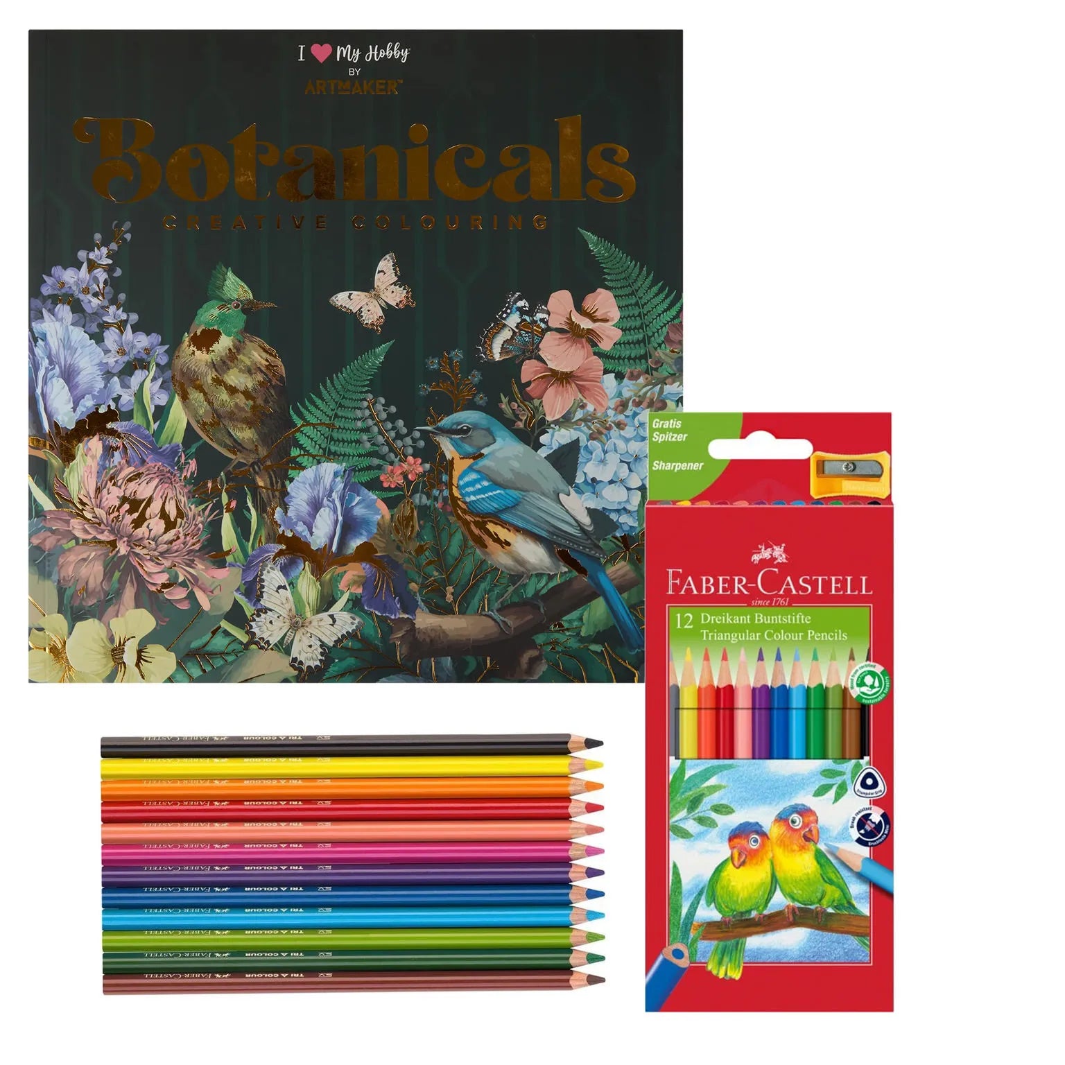 Set Carte de Colorat Antistres Mandala Botanicals + 12 Creioane Faber-Castell - 48 pagini 140 g/m² - 3220096-botanicals-faber