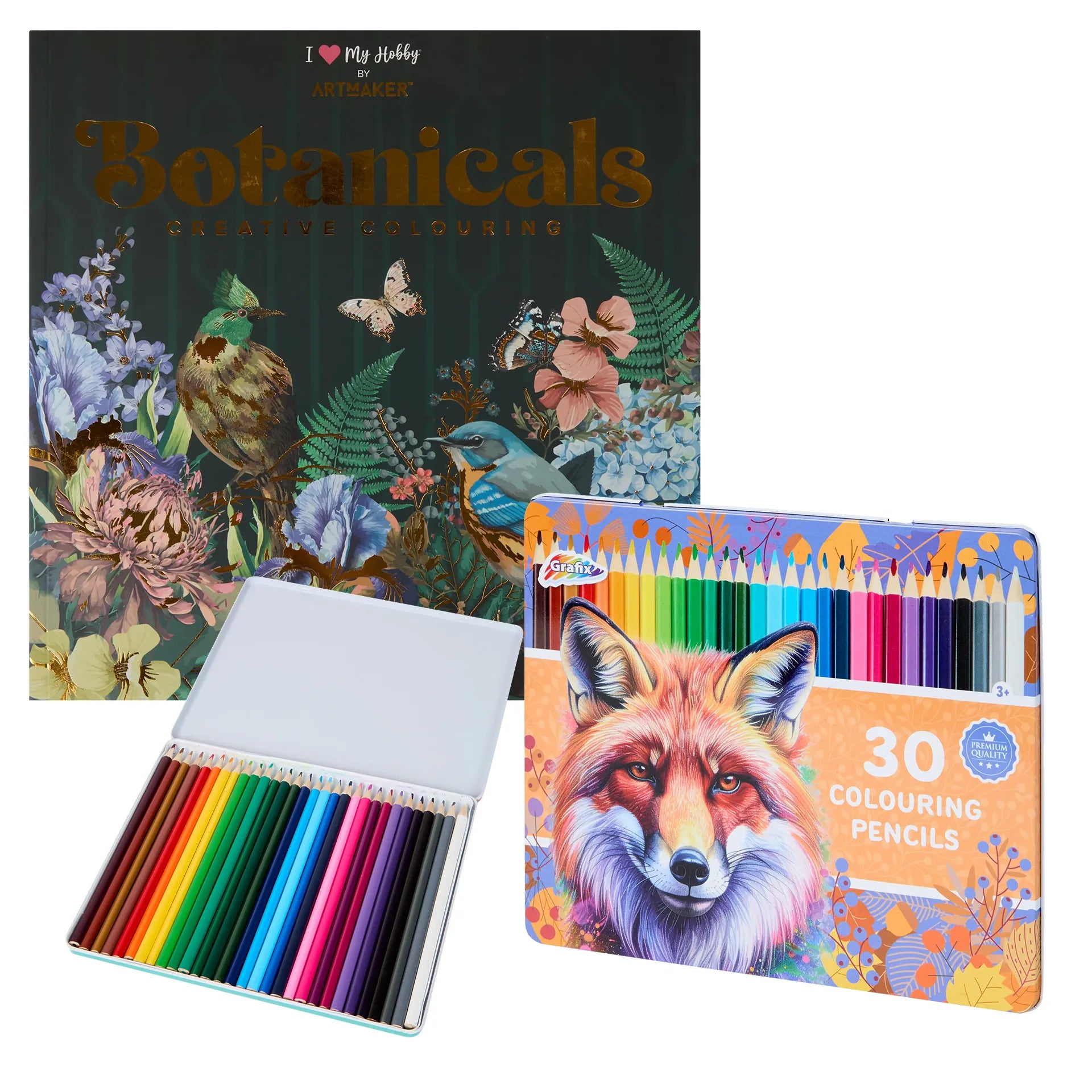 Set Carte de Colorat Antistres Mandala Botanicals + Trusă 30 Creioane Premium - 48 pagini 140 g/m² - 3220096-botanicals-30cr