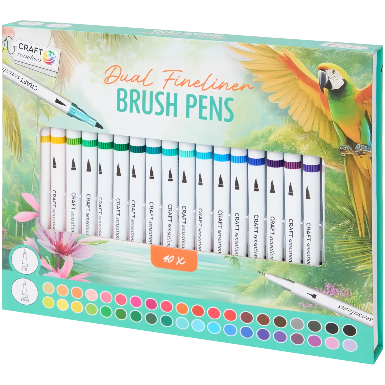 Set Carte de Colorat Antistres Mandala Botanicals + Trusă 40 Carioci cu Vârfuri Duble - 48 pagini 140 g/m² Finelinere + vărf tip Pensulă