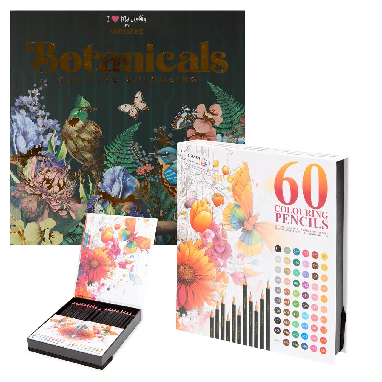 Set Carte de Colorat Antistres Mandala Botanicals + Trusă 60 Creioane Premium - 48 pagini 140 g/m² - 3220096-botanicals-60cr