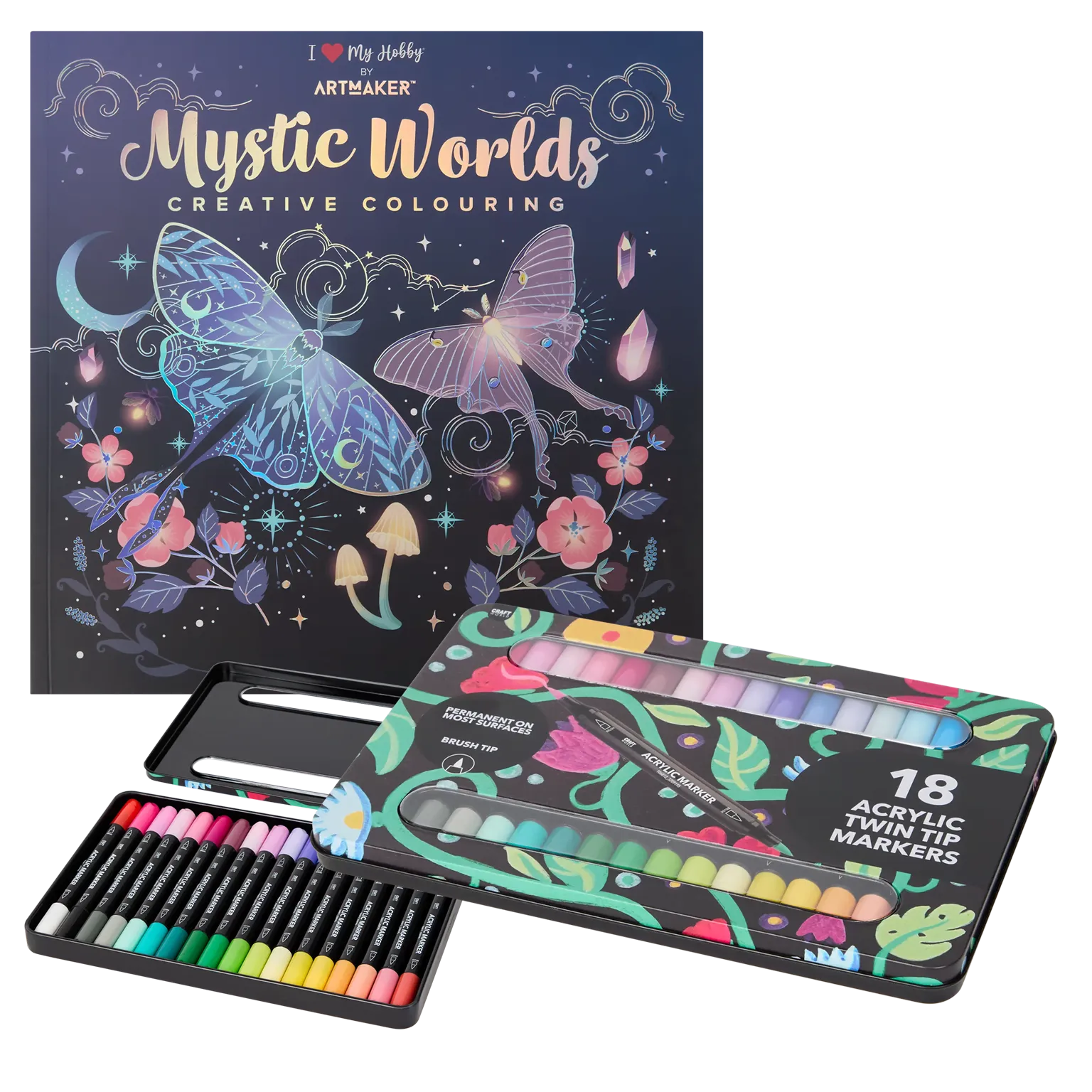 Set Carte de Colorat Antistres Mandala Mystic Worlds + Trusă 36 Markere Acrilice - 48 pagini, 140 g/m² – imagine 1