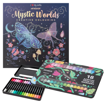 Set Carte de Colorat Antistres Mandala Mystic Worlds + Trusă 36 Markere Acrilice - 48 pagini, 140 g/m² – imagine 1