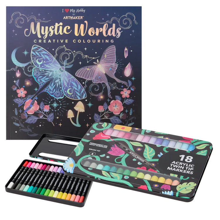 Set Carte de Colorat Antistres Mandala Mystic Worlds + Trusă 36 Markere Acrilice - 48 pagini, 140 g/m² – imagine 1