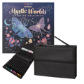 Set Carte de Colorat Antistres Mandala Mystic Worlds + Trusă 36 Markere cu Husă - 48 pagini, 140 g/m²