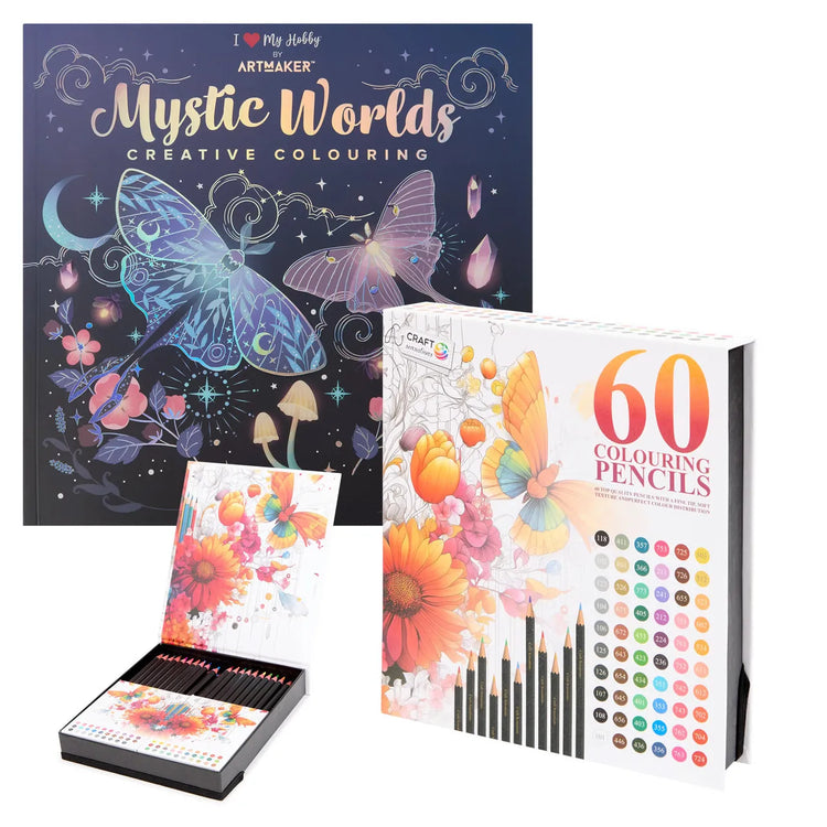Set Carte de Colorat Antistres Mandala Mystic Worlds + Trusă 60 Creioane Premium - 48 pagini 140 g/m² - 3220096-mystic-60cr - 8719668039124