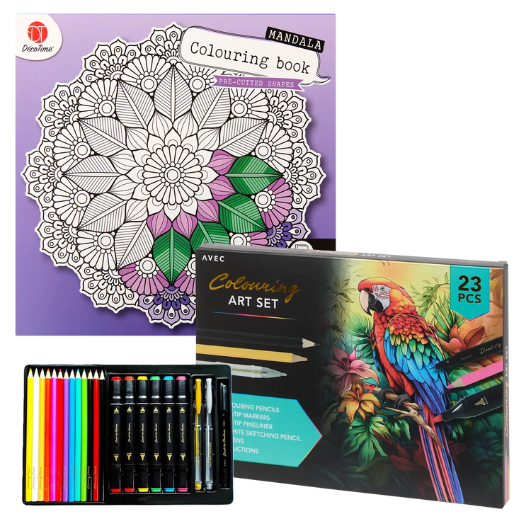 Set Carte de Colorat Antistres Mandala + Trusă 23 Creioane Carioci Finelinere Pixuri Gel - 36 pagini 250 g/m² - 3219371 - 8721042516565 - 1