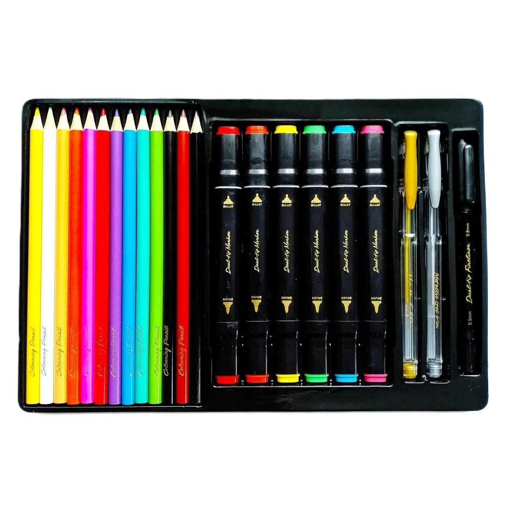 Set Carte de Colorat Antistres Mandala + Trusă 23 Creioane Carioci Finelinere Pixuri Gel - 48 pagini 140 g/m² - 3220096-set23