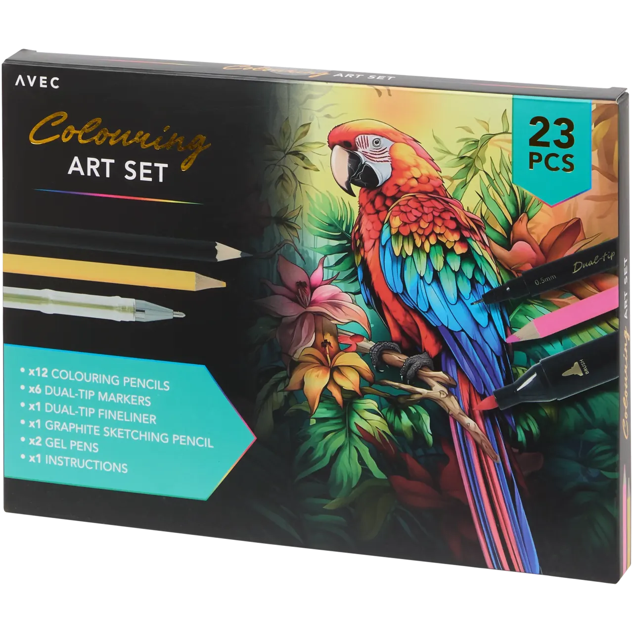 Set Carte de Colorat Antistres Mandala + Trusă 23 Creioane Carioci Finelinere Pixuri Gel - 48 pagini 140 g/m² - 3220096-set23