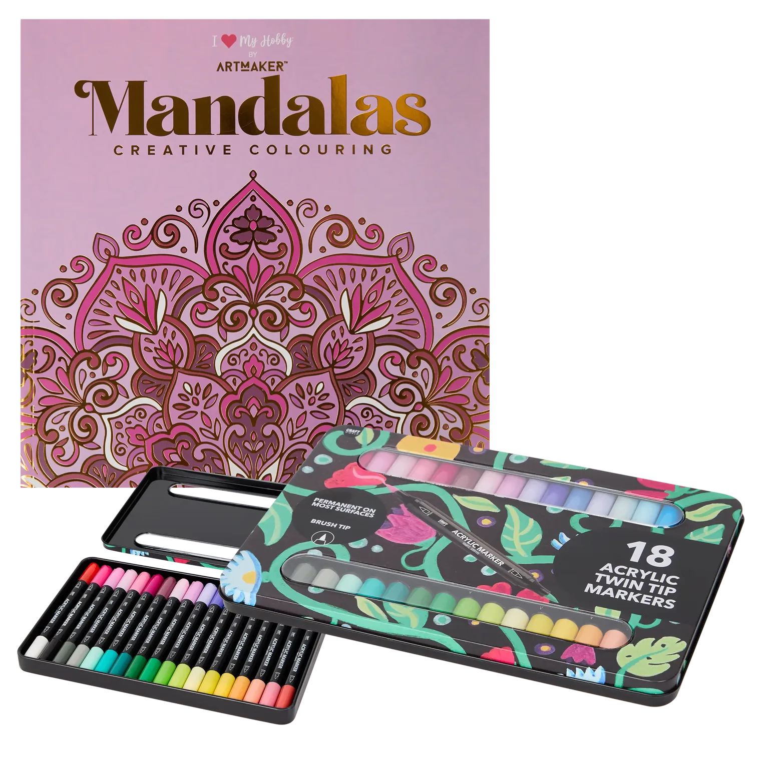 Set Carte de Colorat Antistres Mandala + Trusă 36 Markere Acrilice - 48 pagini, 140 g/m² – imagine 1