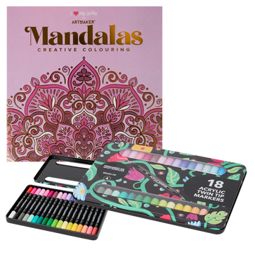 Set Carte de Colorat Antistres Mandala + Trusă 36 Markere Acrilice - 48 pagini, 140 g/m² – imagine 1