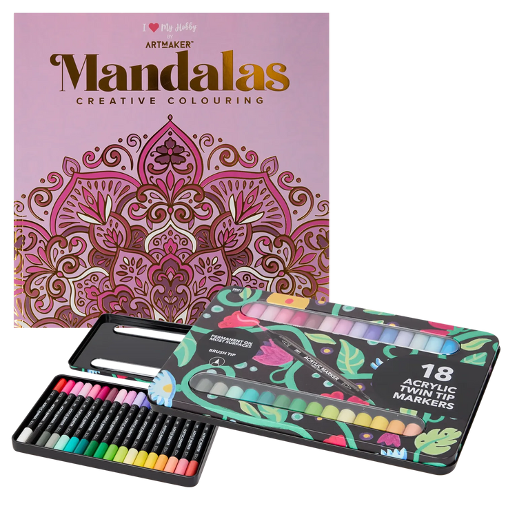 Set Carte de Colorat Antistres Mandala + Trusă 36 Markere Acrilice - 48 pagini, 140 g/m² – imagine 1