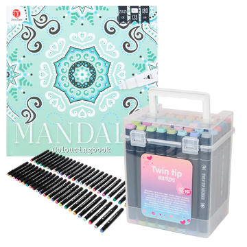 Set Carte de Colorat Antistres Mandala + Trusă 48 Carioci cu Vârfuri Duble - 128 pagini 180 g/m² - 3218268-48car - 8721042515025 - 1