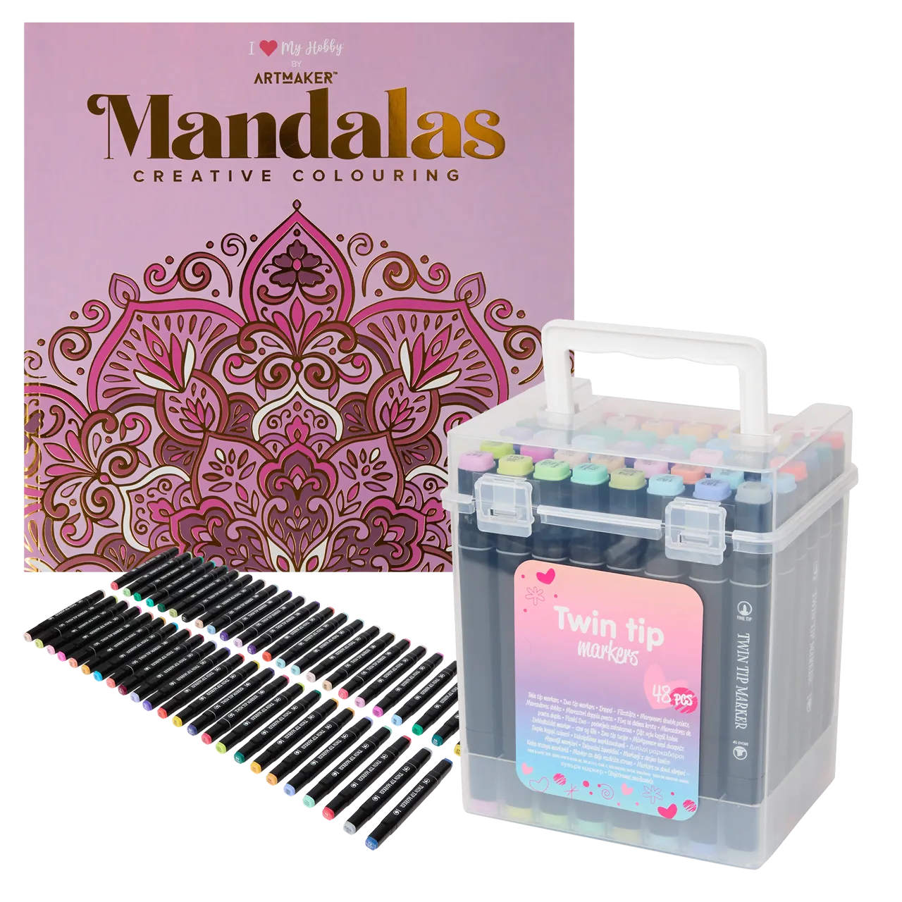 Set Carte de Colorat Antistres Mandala + Trusă 48 Carioci cu Vârfuri Duble - pagini 140 g/m² - 3220096-48car - 8719668039094 - 1