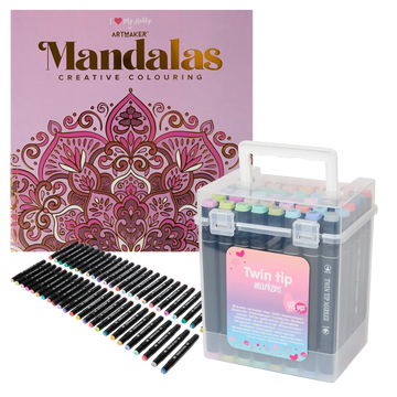 Set Carte de Colorat Antistres Mandala + Trusă 48 Carioci cu Vârfuri Duble - pagini 140 g/m² - 3220096-48car - 8719668039094 - 1