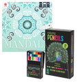 Set Carte de Colorat Antistres Mandala + Trusă 48 Creioane Premium - 128 pagini, 180 g/m², 12 Culori Neon