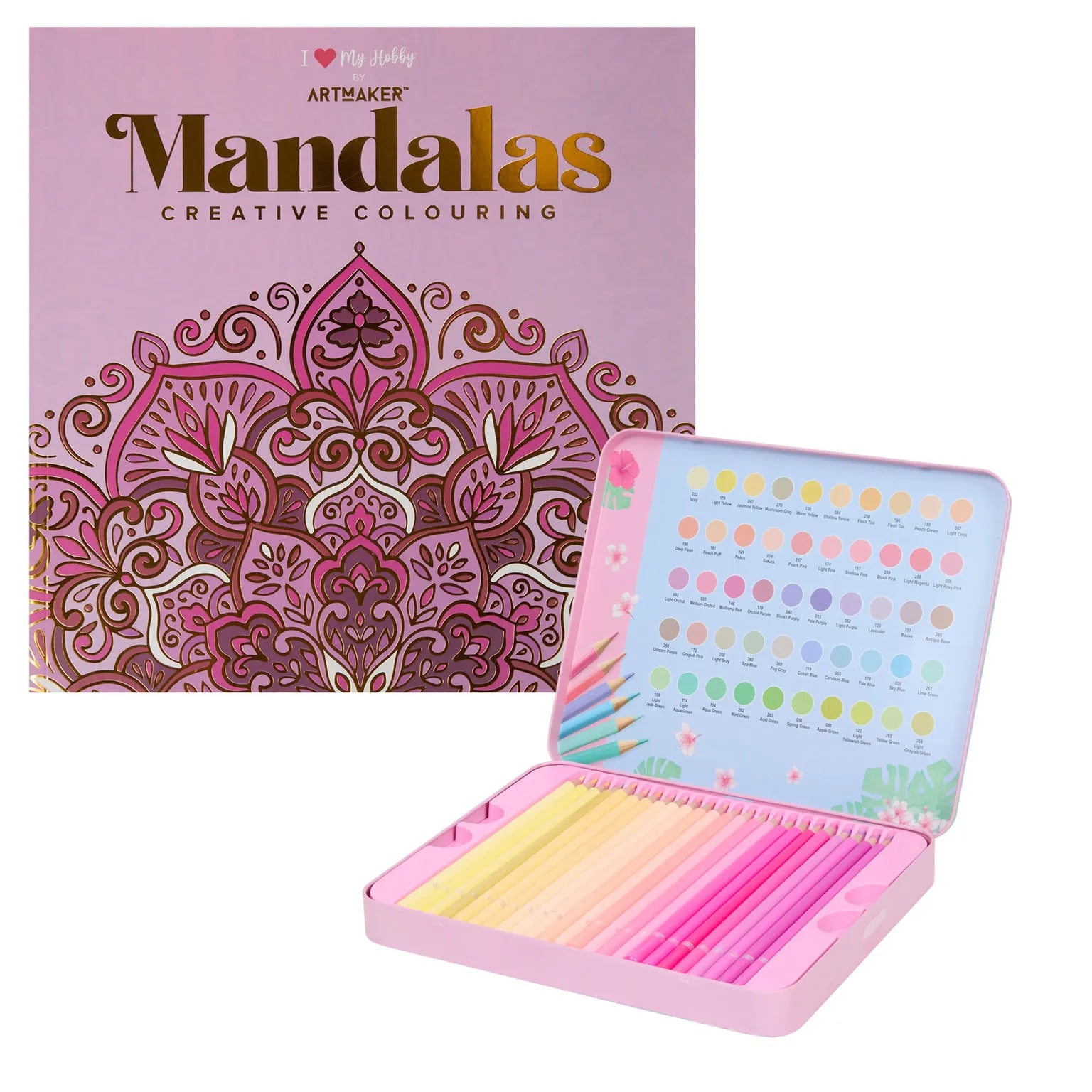 Set Carte de Colorat Antistres Mandala + Trusă 50 Creioane Pastel Premium - 48 pagini 140 g/m² - 3220096-50-pastel - 8719668039094 - 1
