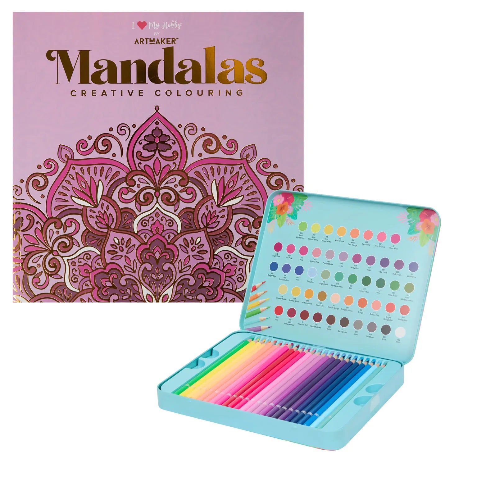 Set Carte de Colorat Antistres Mandala + Trusă 50 Creioane Premium (8 Culori Neon) - 48 pagini 140 g/m² - 3220096-50-neon - 8719668039094