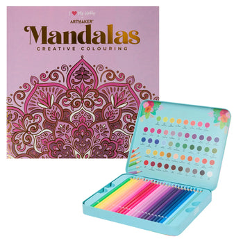 Set Carte de Colorat Antistres Mandala + Trusă 50 Creioane Premium (8 Culori Neon) - 48 pagini 140 g/m² - 3220096-50-neon - 8719668039094