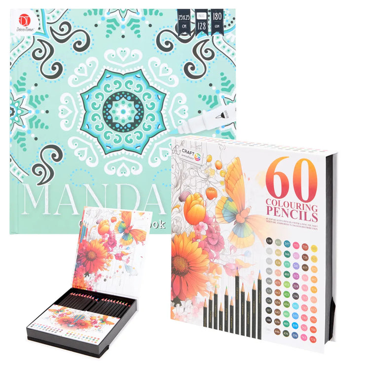 Set Carte de Colorat Antistres Mandala + Trusă 60 Creioane Premium - 128 pagini 180 g/m² - 3218268-60cre - 8721042515025 - 1