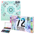 Set Carte de Colorat Antistres Mandala + Trusă 72 Carioci cu Vârfuri Duble - 128 pagini, 180 g/m², Finelinere 0.4 mm + tip Pensulă 1.2 mm
