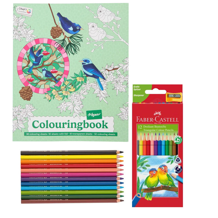 Set Carte de Colorat Antistres Mosaic + 12 Creioane Faber-Castell - 96 pagini - 8715427172835-faber - 8715427172835 - 1