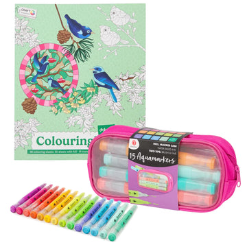 Set Carte de Colorat Antistres Mosaic + Trusă 15 Markere cu Vârfuri Duble pe Bază Apă - 96 pagini - 8715427172835-15marker - 8715427172835
