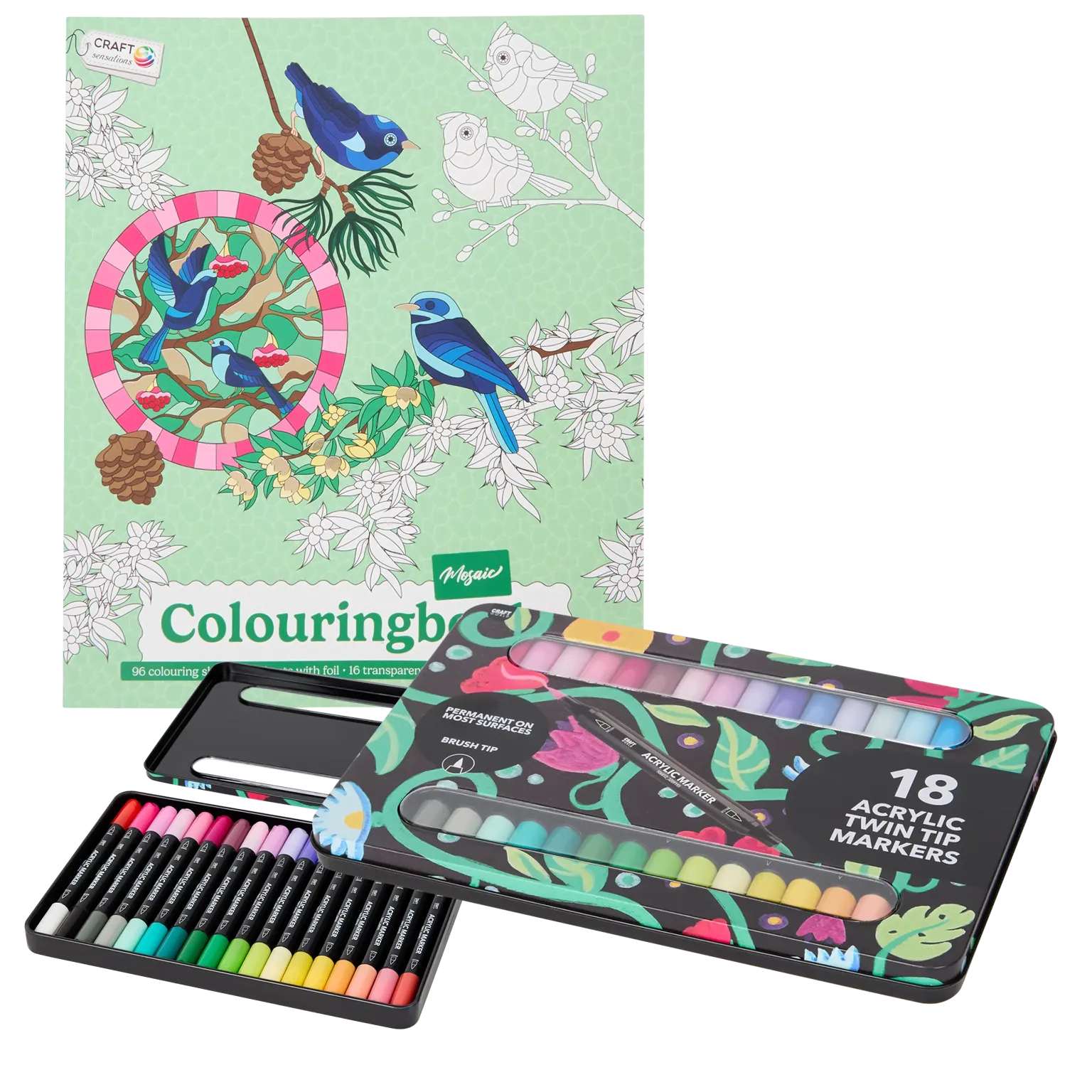 Set Carte de Colorat Antistres Mosaic + Trusă 36 Markere Acrilice - 96 pagini – imagine 1