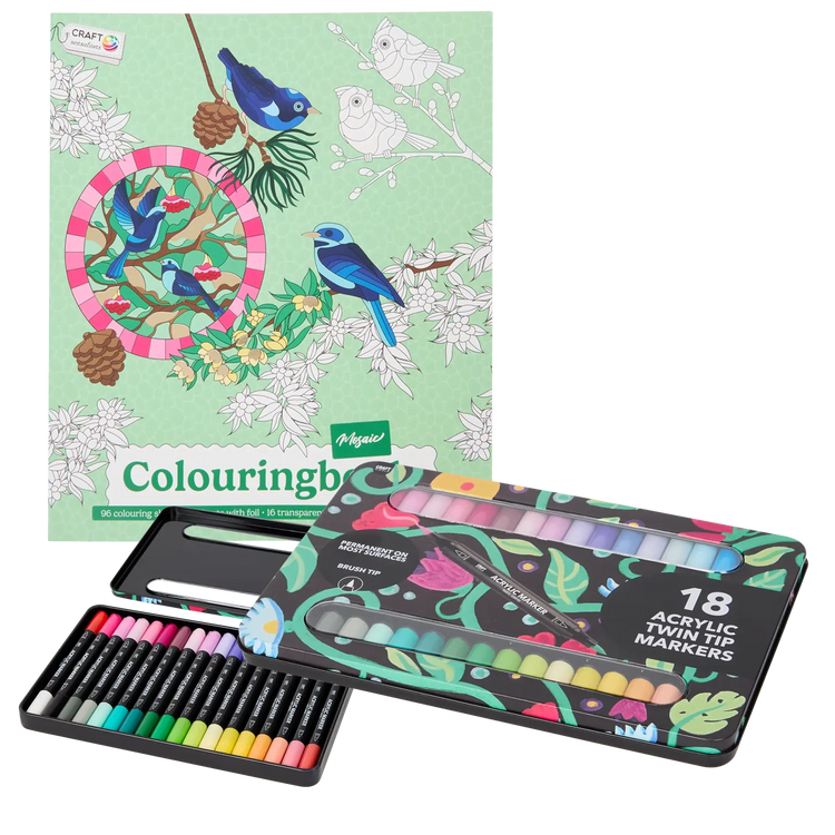 Set Carte de Colorat Antistres Mosaic + Trusă 36 Markere Acrilice - 96 pagini – imagine 1