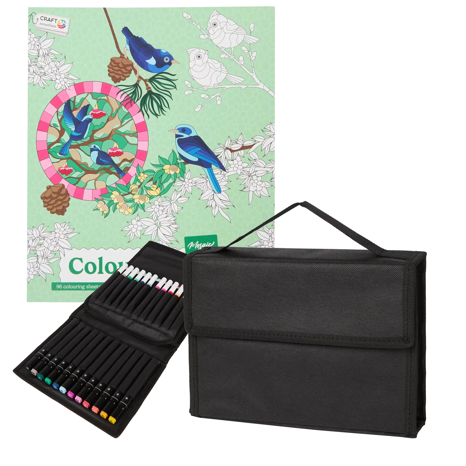 Set Carte de Colorat Antistres Mosaic + Trusă 36 Markere - 96 pagini – imagine 1