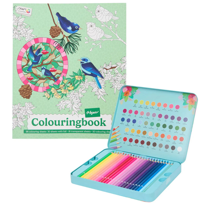 Set Carte de Colorat Antistres Mosaic + Trusă 50 Creioane Premium (8 Culori Neon) - 96 pagini - 8715427172835-50-neon - 8715427172835 - 1