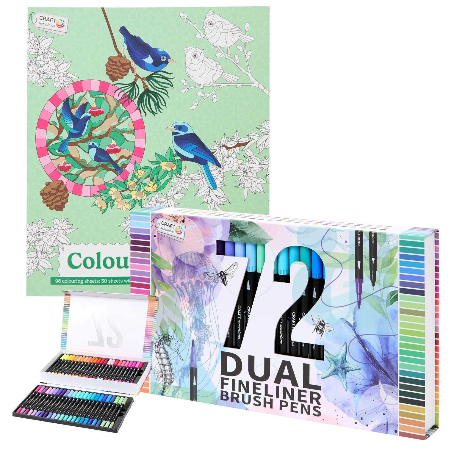 Set Carte de Colorat Antistres Mosaic + Trusă 72 Carioci cu Vârfuri Duble - 96 pagini - 8715427172835-48-carioci - 8715427172835 - 1