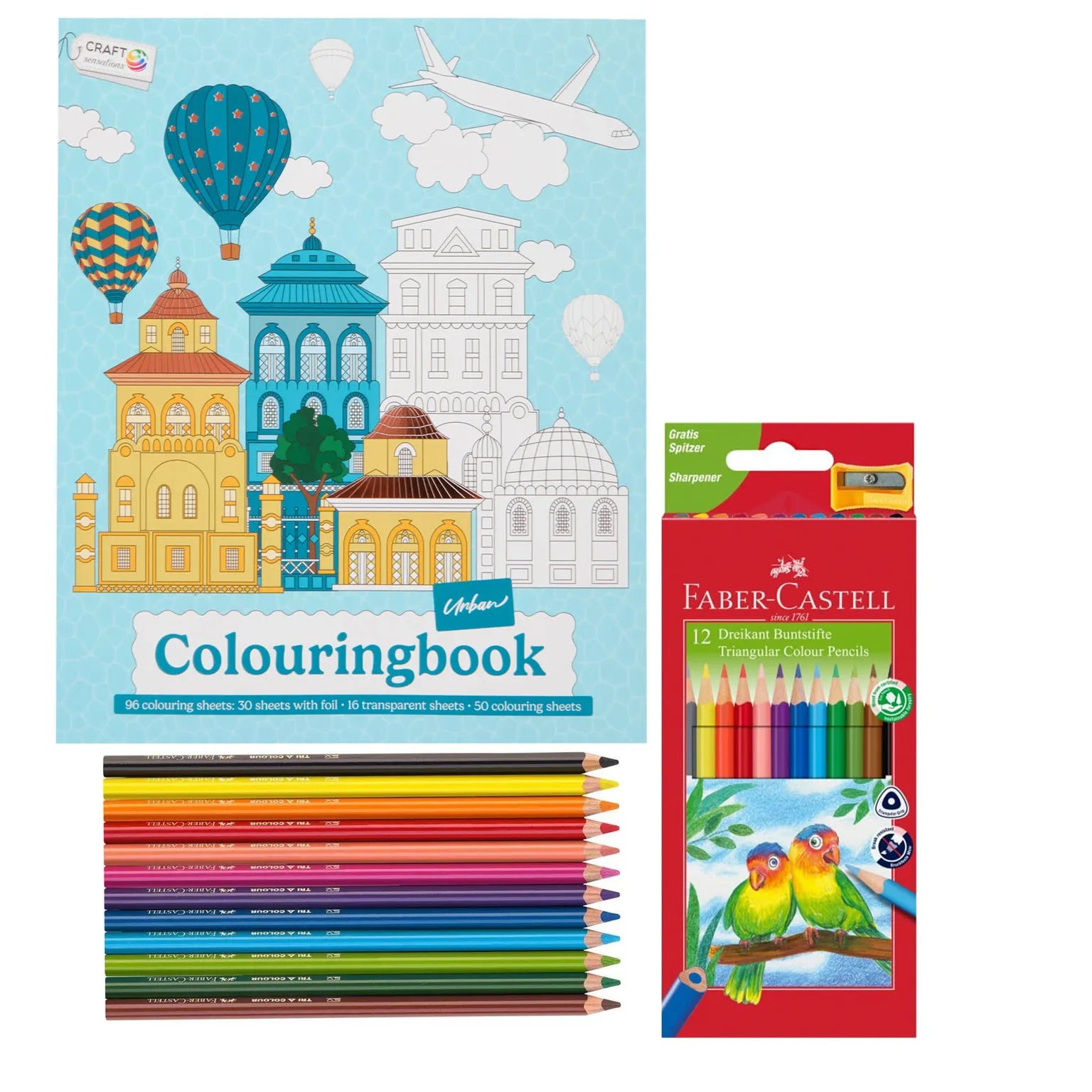 Set Carte de Colorat Antistres Urban + 12 Creioane Faber-Castell - 96 pagini - 8715427172828-faber - 8715427172828 - 1