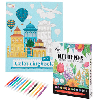 Set Carte de Colorat Antistres Urban + Trusă 12 Carioci cu Vârfuri Duble - 96 pagini - 8715427172828-12-carioci - 8715427172828 - 1